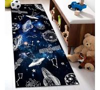 ZCLRUG Universe Space Decor Kid Rug, 80x200cm, Fun Doodle Painting Washable Fade Resistant Ufo Planets Runner Carpets Non Slip Children Bedroom Living Room Hallway Entrance Gaming Carpet