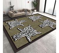 ZCLRUG Zebra Area Rug, 70x140cm, Cartoon Striped Dark Floral Green Carpet, Cute African Animals Floor Mat with Rubber Backing, Kids Pet Friendly Washable Carpet for Children Room Playroom