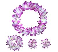 ZCMG Hawaiian Leis Headband Wristbands Hawaii Tropical Luau Flower Women Necklace Headpiece Hair Bands Hairband Bracelets Beach Summer Pool Wedding Cosplay Birthday Dress Up Party Supplies Purple