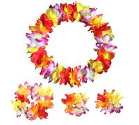 ZCMG Hawaiian Leis Headband Wristbands Hawaii Tropical Luau Flower Women Necklace Headpiece Hair Bands Hairband Bracelets Beach Summer Pool Wedding Cosplay Birthday Dress Up Party Supplies Colorful