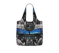 Zcmkjlg Airplane Cockpit Printed Foldable Shopping Bag, Reusable Tote Bag 25L, Compact Grocery Bag for Travel Commuting