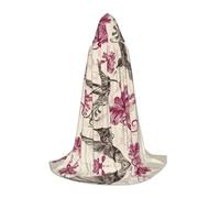 Zcmkjlg Beautiful Flowers Hummingbird Printing Teen Hooded Cape With Large Hood,Ideal Role Playing Costumes For Stage,Carnival Party Supplies