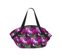 Zcmkjlg Beautiful Purple Butterfly Floral Printed 2-in-1 Picnic Mat and Tote Bag, 94cm Round Foldable Blanket for Outdoor Beach Park