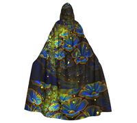 Zcmkjlg Blue Golden Flower Printing Adult Halloween Hooded Cloak, Theme Parties Cloak For Masquerade