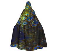 Zcmkjlg Blue Golden Flower Printing Adult Halloween Hooded Cloak, Theme Parties Cloak For Masquerade