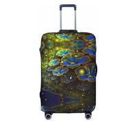 Zcmkjlg Blue Golden Flower Printing Elastic Suitcase Cover for Travel Business Trips, Dust with Handle Holes,Large Suitcase Cover