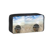 Zcmkjlg Boat Beach Sunrise Time Printed Large Capacity Pencil Case, Wide-Opening Pouch, Aesthetic Supply for School Office
