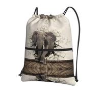 Zcmkjlg Broken Wall Elefant Print Drawstring Bag with Zipper Pocket, Collapsible Daypack, Adjustable for Camping Festival Outing