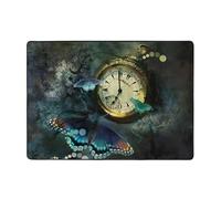 Zcmkjlg Butterfly Clocks Printing Flannel Carpet 80x58 In, Soft Non Slip Carpet, Living Room Mat,Large Soft Coffee Table Mat