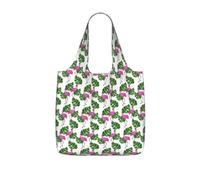 Zcmkjlg Cartoon flamingo leaves Printed Foldable Shopping Bag, Reusable Tote Bag 25L, Compact Grocery Bag for Travel Commuting