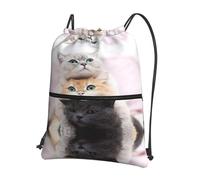 Zcmkjlg Cats Print Drawstring Bag with Zipper Pocket, Collapsible Daypack, Adjustable for Camping Festival Outing