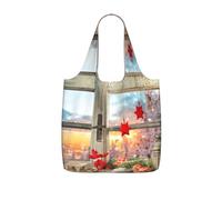 Zcmkjlg christmas window Printed Foldable Shopping Bag, Reusable Tote Bag 25L, Compact Grocery Bag for Travel Commuting