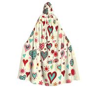 Zcmkjlg Colorful Heart Pattern Printing Adult Halloween Hooded Cloak, Theme Parties Cloak For Masquerade