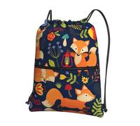 Zcmkjlg Cute Animal Fox Flower Print Drawstring Bag with Zipper Pocket, Collapsible Daypack, Adjustable for Camping Festival Outing