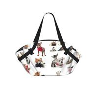Zcmkjlg Cute Chihuahua Pug Pattern Printed 2-in-1 Picnic Mat and Tote Bag, 94cm Round Foldable Blanket for Outdoor Beach Park