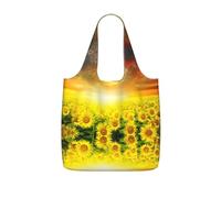 Zcmkjlg Dreamlike Sunset Of A Sunflower Field Printed Foldable Shopping Bag, Reusable Tote Bag 25L, Compact Grocery Bag for Travel Commuting