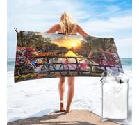 Zcmkjlg Flowers And Bicycles Print Vacation Towel Fast Drying Bath Sheet Shower Wrap For Pool Camping