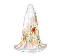 Zcmkjlg Flying Dragonflies Lily Flower Printing Teen Hooded Cape With Large Hood,Ideal Role Playing Costumes For Stage,Carnival Party Supplies
