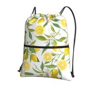 Zcmkjlg Fresh Tropical Lemons Print Drawstring Bag with Zipper Pocket, Collapsible Daypack, Adjustable for Camping Festival Outing