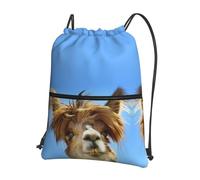 Zcmkjlg Funny Alpaca Llama Print Drawstring Bag with Zipper Pocket, Collapsible Daypack, Adjustable for Camping Festival Outing