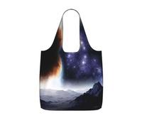 Zcmkjlg Galaxy Nature Milky Way Atmosphere Planet Printed Foldable Shopping Bag, Reusable Tote Bag 25L, Compact Grocery Bag for Travel Commuting