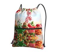 Zcmkjlg Gingerbread Man Candy Print Drawstring Bag with Zipper Pocket, Collapsible Daypack, Adjustable for Camping Festival Outing