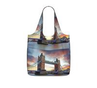 Zcmkjlg Historic Old Tower Bridge London Printed Foldable Shopping Bag, Reusable Tote Bag 25L, Compact Grocery Bag for Travel Commuting