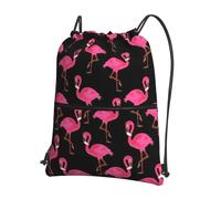 Zcmkjlg Lovely Pink Flamingos Print Drawstring Bag with Zipper Pocket, Collapsible Daypack, Adjustable for Camping Festival Outing