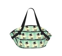 Zcmkjlg Married Couple Walking on The Beach Printed 2-in-1 Picnic Mat and Tote Bag, 94cm Round Foldable Blanket for Outdoor Beach Park