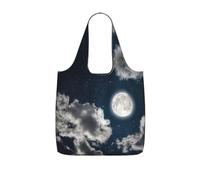 Zcmkjlg Night Sky Full Moon Printed Foldable Shopping Bag, Reusable Tote Bag 25L, Compact Grocery Bag for Travel Commuting