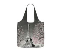 Zcmkjlg Paris Eiffel Tower Printed Foldable Shopping Bag, Reusable Tote Bag 25L, Compact Grocery Bag for Travel Commuting