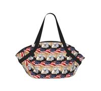 Zcmkjlg Patriotic Bald Eagle with American Flag Printed 2-in-1 Picnic Mat and Tote Bag, 94cm Round Foldable Blanket for Outdoor Beach Park