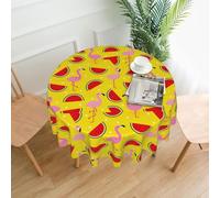 Zcmkjlg Pink flamingo and watermelon Print Quick Ship Round Tablecloth 60in Polyester Washable Cover for Dining Room