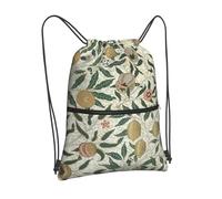 Zcmkjlg Plants and Fruits Print Drawstring Bag with Zipper Pocket, Collapsible Daypack, Adjustable for Camping Festival Outing