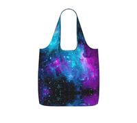 Zcmkjlg Purple Starry Sky Printed Foldable Shopping Bag, Reusable Tote Bag 25L, Compact Grocery Bag for Travel Commuting