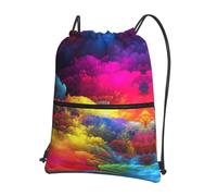 Zcmkjlg rainbow clouds Print Drawstring Bag with Zipper Pocket, Collapsible Daypack, Adjustable for Camping Festival Outing