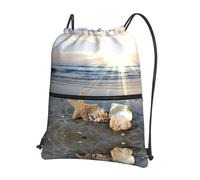 Zcmkjlg seashells on the beach Print Drawstring Bag with Zipper Pocket, Collapsible Daypack, Adjustable for Camping Festival Outing