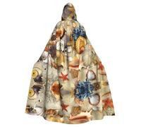 Zcmkjlg Starfish Seashell Sandy Beach Theme Printing Adult Halloween Hooded Cloak, Theme Parties Cloak For Masquerade
