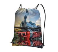 Zcmkjlg Steam Train1 Print Drawstring Bag with Zipper Pocket, Collapsible Daypack, Adjustable for Camping Festival Outing