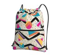 Zcmkjlg Striped Abstract Colorful Print Drawstring Bag with Zipper Pocket, Collapsible Daypack, Adjustable for Camping Festival Outing
