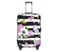 Zcmkjlg Striped Flower Butterfly Printing Elastic Suitcase Cover for Travel Business Trips, Dust with Handle Holes,Large Suitcase Cover