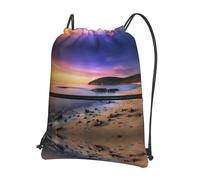 Zcmkjlg Sun The Beach with Pebbles Print Drawstring Bag with Zipper Pocket, Collapsible Daypack, Adjustable for Camping Festival Outing