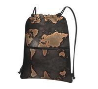 Zcmkjlg World Map Continents Print Drawstring Bag with Zipper Pocket, Collapsible Daypack, Adjustable for Camping Festival Outing