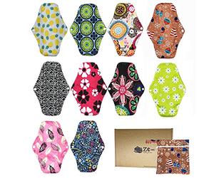 ZCOINS 10 Pack Reusable Sanitary Pads for Women, Size M (26cm) Medium to Heavy Flow, Washable Cloth Period Pads for Comfortable Daytime Protection, Includes Wet Bag