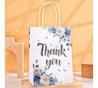 ZCOINS 16 Pack Small Thank You Gift Bags 15x8x21cm, Blue Rose Design Paper Bags Multipack with Handle for Wedding Christening Small Business Birthday Kids Party
