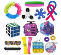ZCOINS Fidget Toy Pack Sensory Toys Infinity Cube Spiky Sensory Ring Finger Skateboard Stretchy String (18 Pcs), Stress Relief Fidget Box for Child Teens Adult