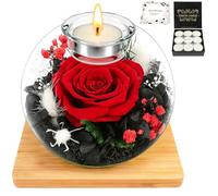 ZCOINS Forever Red Rose Valentine's Gift, Preserved Eternal Rose in Glass Dome with Scented Tealight Holder, Everlasting Flower Present for Anniversary, Engagement, Wedding, Mother’s Day