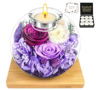 ZCOINS Romantic Purple Forever Rose Gift for Her, Preserved Eternal Rose in Glass Dome with Scented Tealight Holder, Everlasting Flower Present for Mother’s Day, Valentine’s Day, Anniversary, Birthday