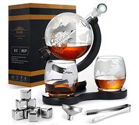 Zcoolo Whiskey Decanter Set - 850ml Decanter, 2 Engraved Globe Glasses, Stainless Steel Funnel and 8 Stainless Steel Whisky Stones Ice Cubes(A-850ML)