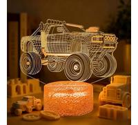 ZCPingNiao 3D Illusion Monster Truck Night Light, Cracked Texture LED Table Lamp with 7 Colour Changing, Ideal Bedroom Decor & Gift for Boys Kids Truck Lovers.